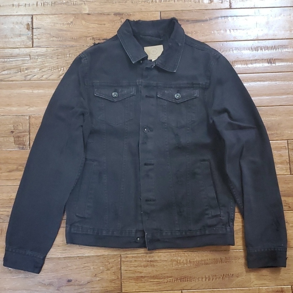 91 Cotton On black denim distressed jean jacket